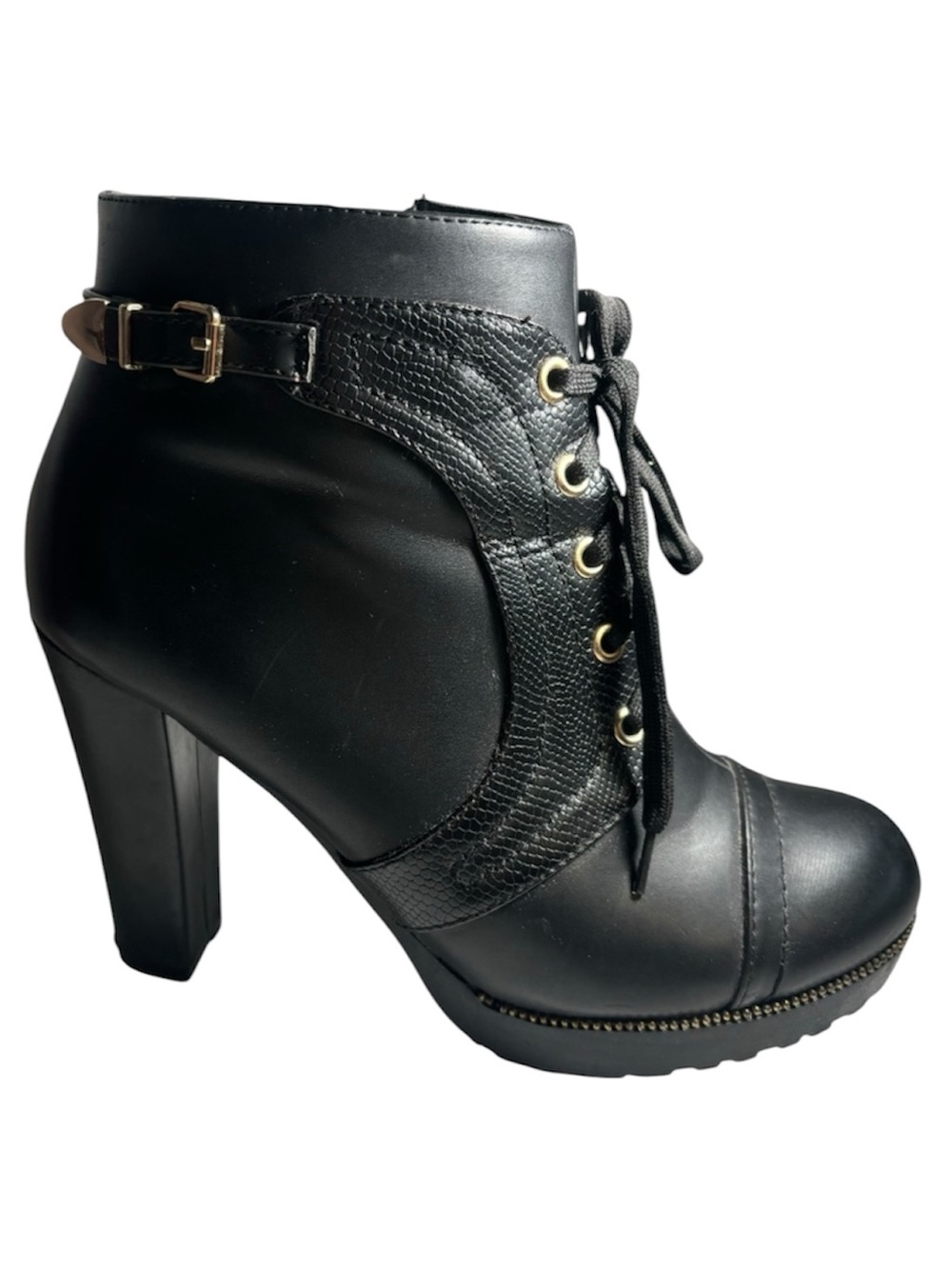 Granny Moto Boots Black Block Heel Platform Ankle Booties Women’s Size 8.5